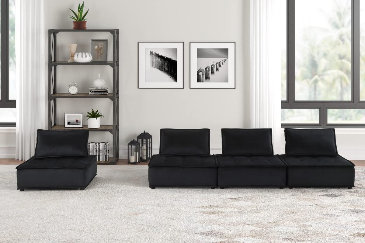 Lilola Home Anna Black Velvet 4 Pc Modular Sofa